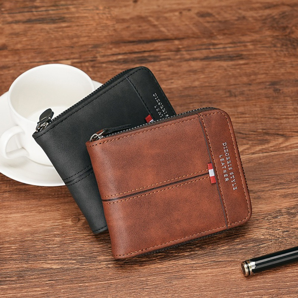 Index Card Holder - Men Short Wallets PU Zipper Coin