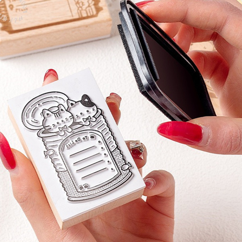 Cute Cat Wooden Rubber Stamp M - Rubber Date Stamp recensie en prijs